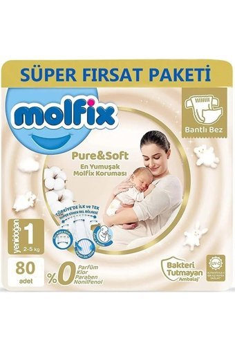 Molfix Pure & Soft Yenidoğan 1 Numara Cırtlı Bebek Bezi 160 Adet