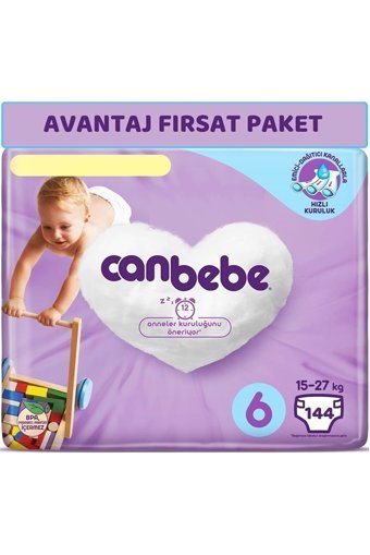 Canbebe Extra Large 6 Numara Bantlı Bebek Bezi 144 Adet