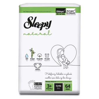 Sleepy Natural 3 + Numara Organik Cırtlı Bebek Bezi 64 Adet
