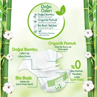 Bebem Natural Doğa Özleri 4 Numara Organik Cırtlı Bebek Bezi 30 Adet