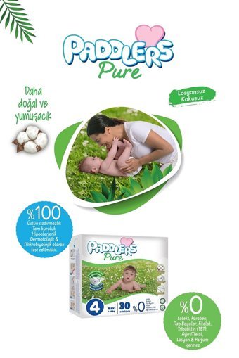 Paddlers Pure 4 Numara Organik Cırtlı Bebek Bezi 120 Adet