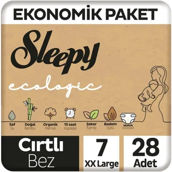 Sleepy Ekonomik Paket 7 Numara Organik Cırtlı Bebek Bezi 28 Adet