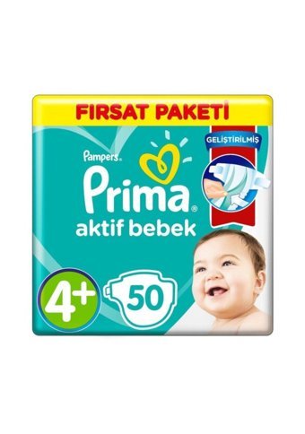 Prima Aktif Bebek 4 + Numara Cırtlı Bebek Bezi 4x50 Adet