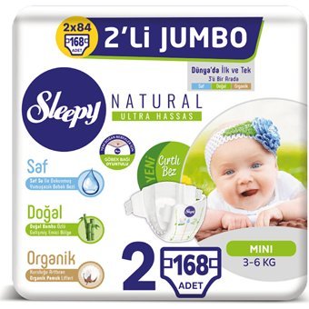 Sleepy Natural 2 Numara Organik Cırtlı Bebek Bezi 168 Adet