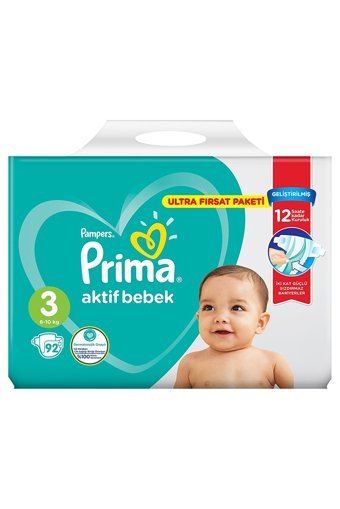 Prima Aktif Bebek 3 Numara Cırtlı Bebek Bezi 92 Adet