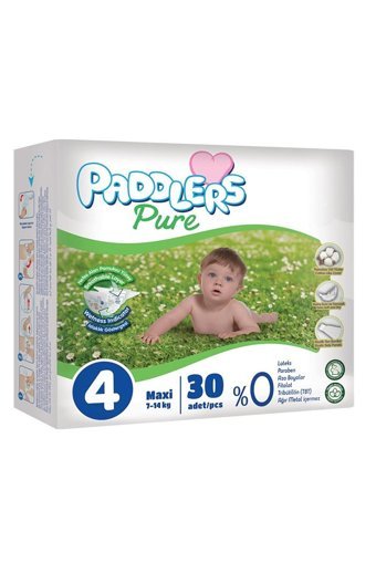 Paddlers Pure 4 Numara Organik Cırtlı Bebek Bezi 30 Adet