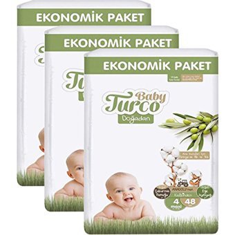Baby Turco Doğadan Maxi 4 Numara Cırtlı Bebek Bezi 3x48 Adet