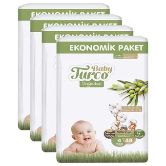 Baby Turco Doğadan Maxi 4 Numara Cırtlı Bebek Bezi 192 Adet