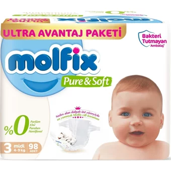 Molfix Pure & Soft 3 Numara Cırtlı Bebek Bezi 588 Adet