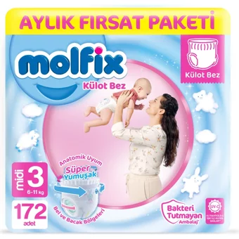 Molfix Süper Yumuşak 3 Numara Külot Bebek Bezi 172 Adet