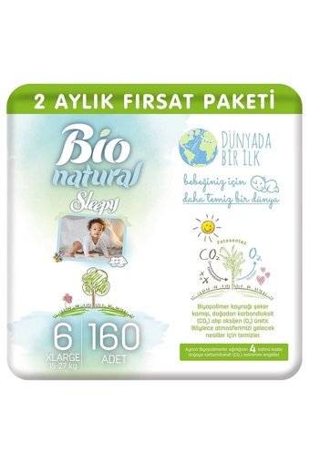 Sleepy Bio Natural 6 + Numara Organik Cırtlı Bebek Bezi 160 Adet