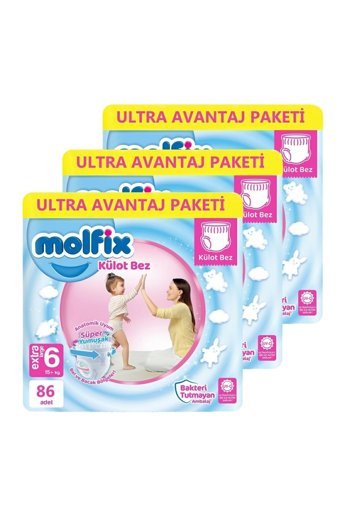 Molfix Süper Yumuşak 6 Numara Külot Bebek Bezi 3x86 Adet