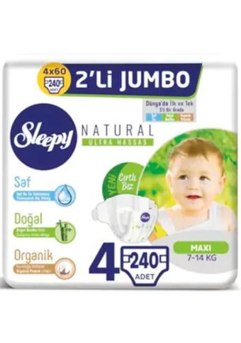 Sleepy Maxi Jumbo Paket 4 Numara Organik Cırtlı Bebek Bezi 240 Adet