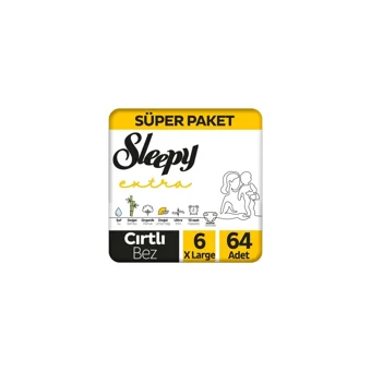 Sleepy Extra XL 6 Numara Organik Cırtlı Bebek Bezi 64 Adet