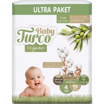 Baby Turco Doğadan Maxi 4 Numara Cırtlı Bebek Bezi 576 Adet