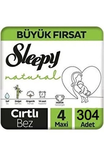 Sleepy Natural 4 Numara Organik Cırtlı Bebek Bezi 304 Adet