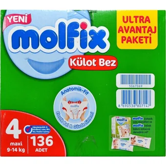 Molfix Maxi 4 Numara Göbek Oyuntulu Külot Bebek Bezi 136 Adet