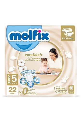 Molfix Pure & Soft 5 Numara Cırtlı Bebek Bezi 22 Adet