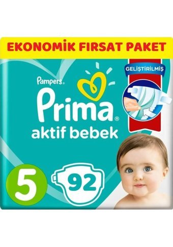 Prima Aktif Bebek 5 Numara Cırtlı Bebek Bezi 92 Adet