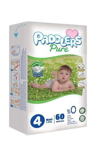 Paddlers Pure 4 Numara Organik Cırtlı Bebek Bezi 60 Adet