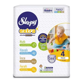 Sleepy Extra 4 Numara Organik Cırtlı Bebek Bezi 288 Adet