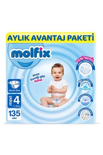 Molfix Anne Kucağı Gibi 4 Numara Cırtlı Bebek Bezi 135 Adet