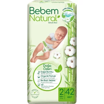 Bebem Natural Doğa Özleri 2 Numara Organik Cırtlı Bebek Bezi 336 Adet