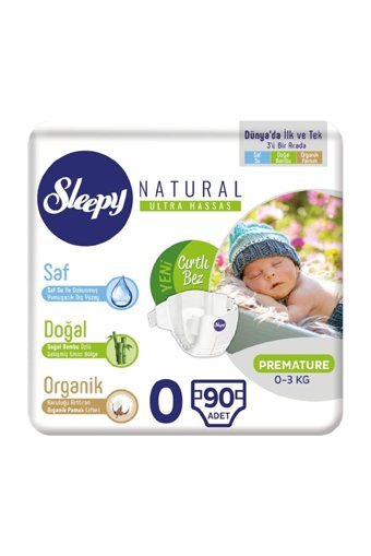 Sleepy Natural Prematüre 0 Numara Organik Cırtlı Bebek Bezi 90 Adet