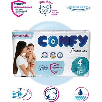 Confy Premium Maxi 4 Numara Cırtlı Bebek Bezi 56 Adet