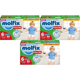 Molfix Extra Large 6 Numara Göbek Oyuntulu Külot Bebek Bezi 3x86 Adet