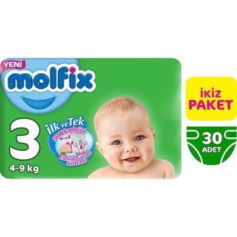 Molfix Midi 3 Numara Göbek Oyuntulu Bantlı Bebek Bezi 30 Adet