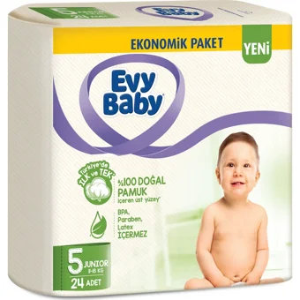 Evy Baby Ekonomik Paket 5 Numara Cırtlı Bebek Bezi 24 Adet