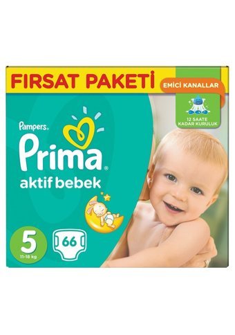 Prima Aktif Bebek Junior 5 Numara Cırtlı Bebek Bezi 66 Adet