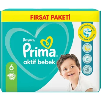 Prima Fırsat Paketi 6 Numara Cırtlı Bebek Bezi 40 Adet
