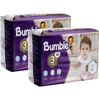 Bumble İkiz Paket Midi 3 Numara Cırtlı Bebek Bezi 2x40 Adet