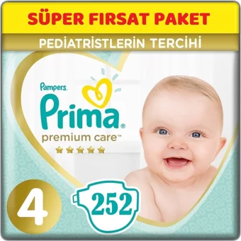 Prima Premium Care 4 Numara Cırtlı Bebek Bezi 252 Adet