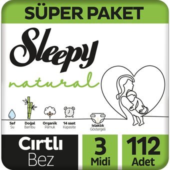 Sleepy Natural Midi Süper Paket 3 Numara Organik Bebek Bezi 112 Adet