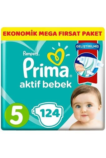 Prima Aktif Bebek 5 Numara Cırtlı Bebek Bezi 124 Adet