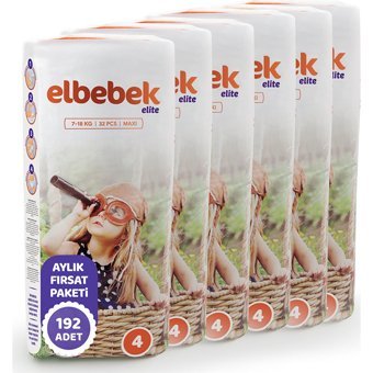 Elbebek Elite Maxi 4 Numara Cırtlı Bebek Bezi 192 Adet