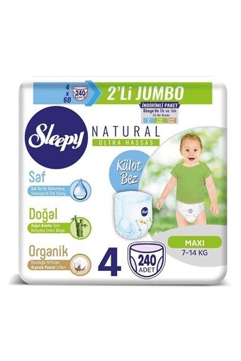 Sleepy Natural Maxi 4 Numara Organik Külot Bebek Bezi 4x60 Adet