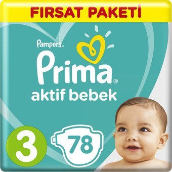 Prima Aktif Bebek Midi 3 Numara Cırtlı Bebek Bezi 78 Adet