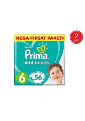 Prima Aktif Bebek 6 Numara Cırtlı Bebek Bezi 2x56 Adet