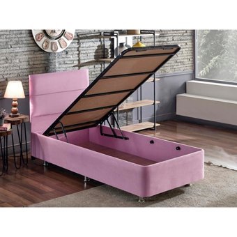 Niron Yatak Pinky 100x200 cm Başlıklı Yataklı Sandıklı Tek Kişilik Baza Seti Pembe