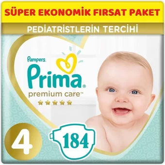 Prima Premium Care 4 Numara Cırtlı Bebek Bezi 184 Adet