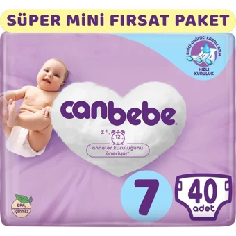 Canbebe XXL Süper Mini Fırsat Paketi 7 Numara Bantlı Bebek Bezi 40 Adet