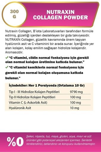 Nutraxin Collagen Powder Toz Kolajen 300 gr