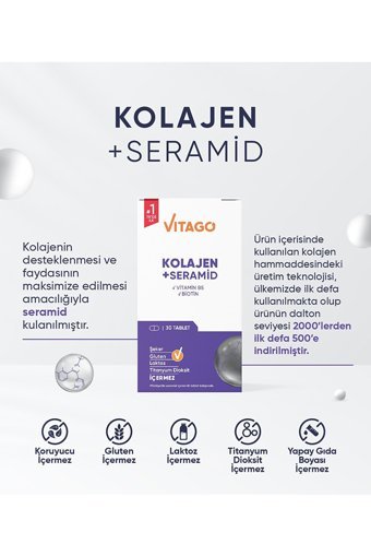 Vitago Collagen, Seramid Tablet Kolajen 30 Tablet