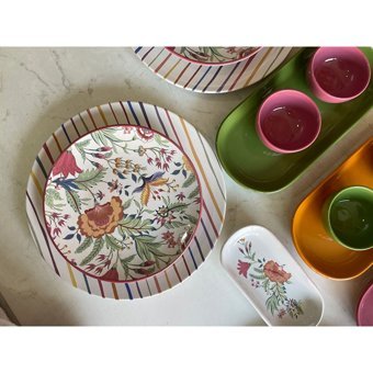 Keramika Pateh Desenli 23 Parça 6 Kişilik Seramik Kahvaltı Takımı Çok Renkli