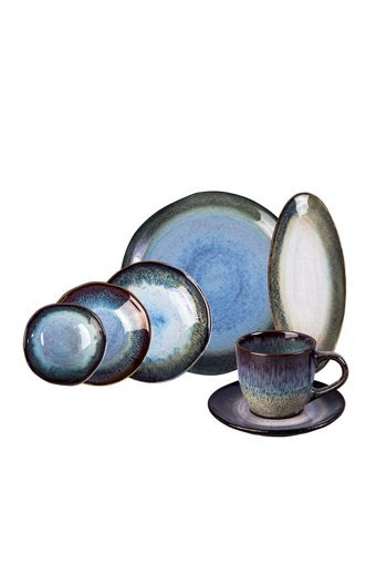 Jumbo Ocean Yuvarlak 26 Parça 6 Kişilik Stoneware Kahvaltı Takımı Mavi