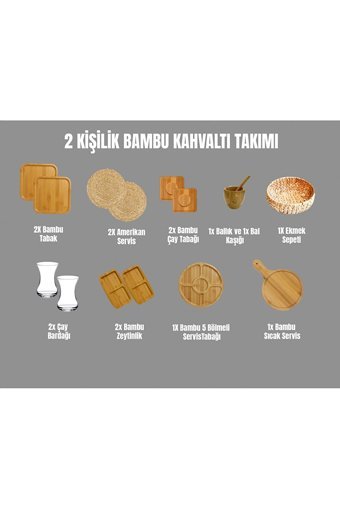 Nb Nero Bagno Bmbukare2Ksı 15 Parça 2 Kişilik Bambu Kahvaltı Takımı Kahverengi